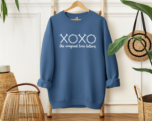 XOXO The Original Love Letters Bible Verse Romans 5:8 Sweatshirt