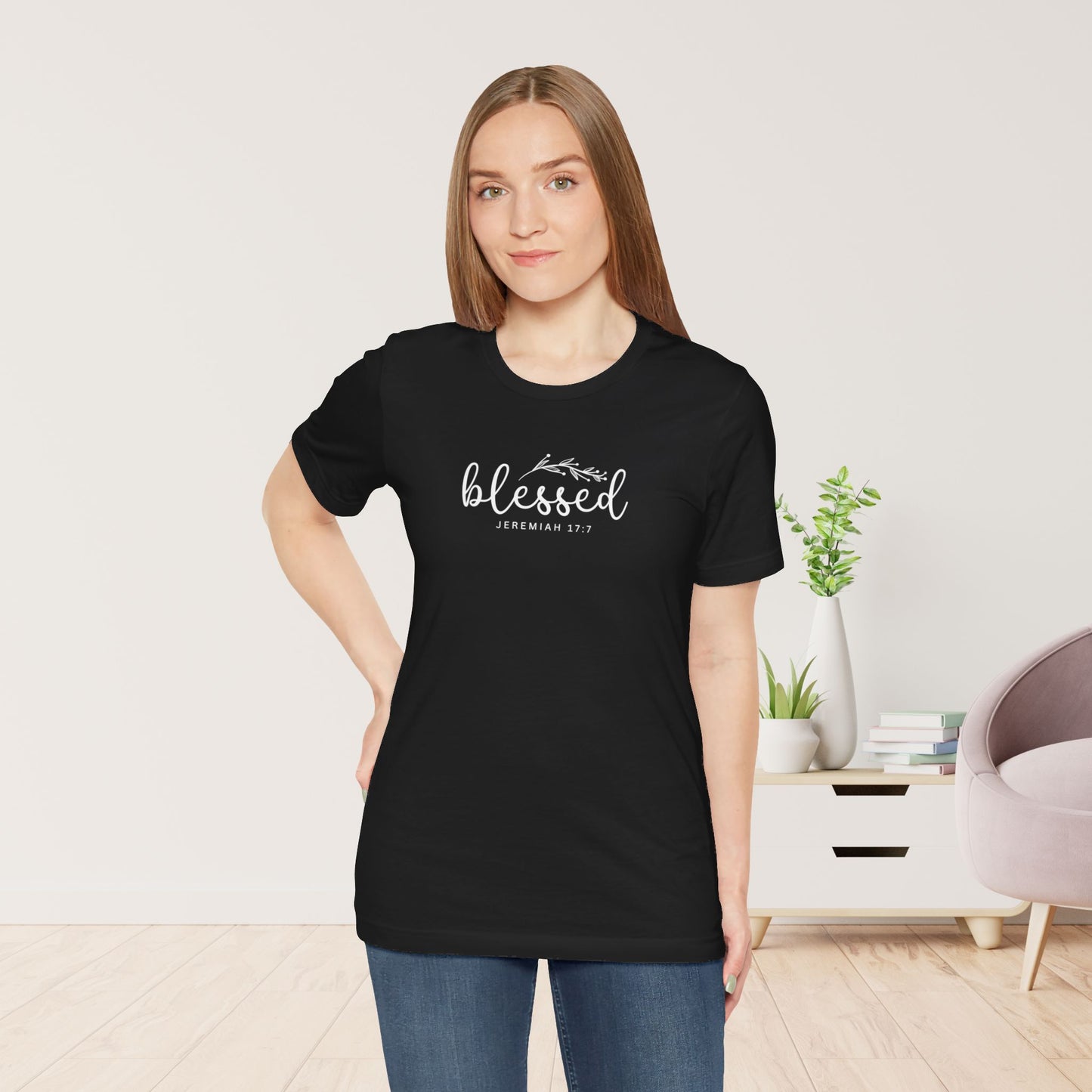 Blessed Soft Cotton Tee - Jeremiah 17:7 Christian Bible Verse Shirt