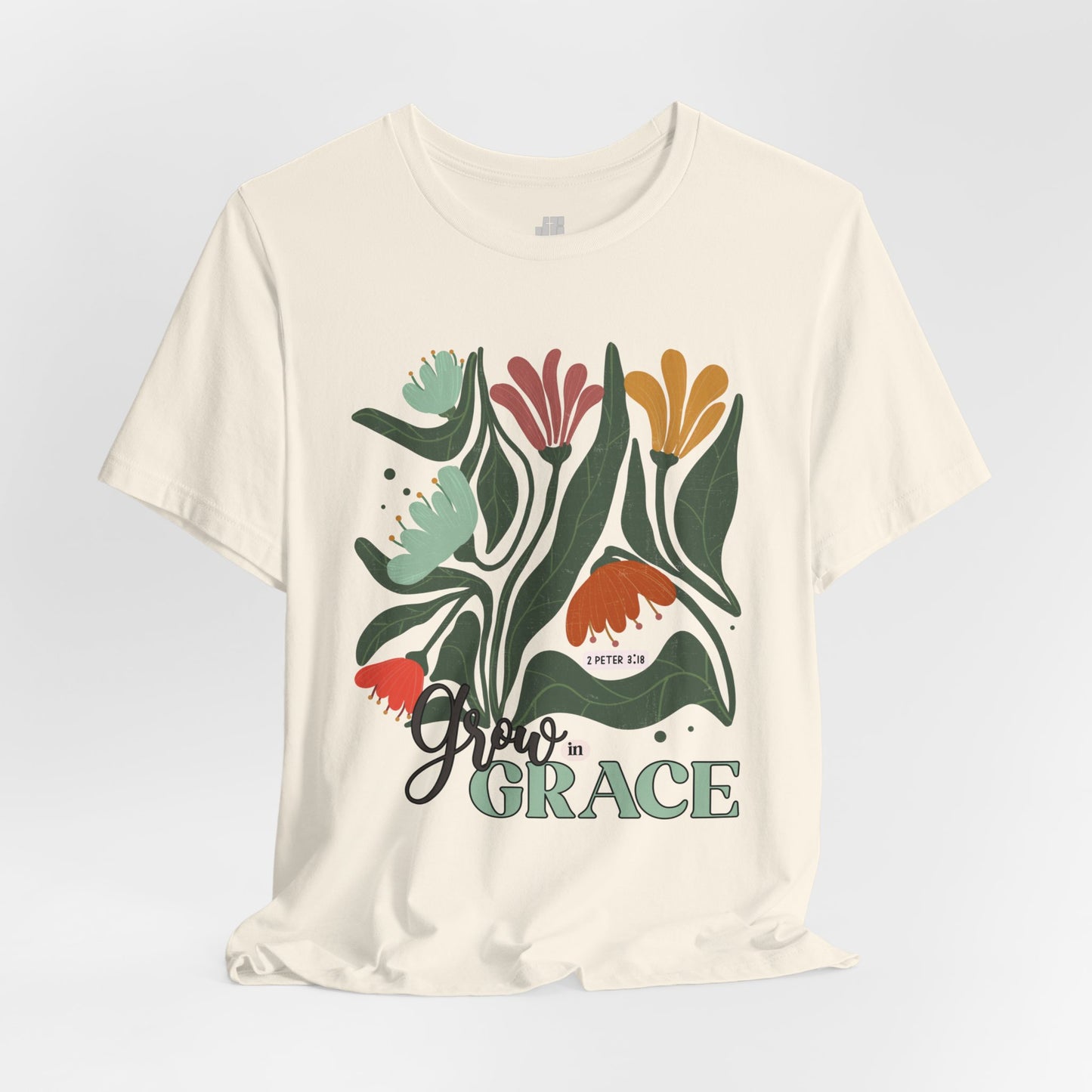 Floral Grow in Grace Soft Cotton Tee - Bible Verse T-shirt