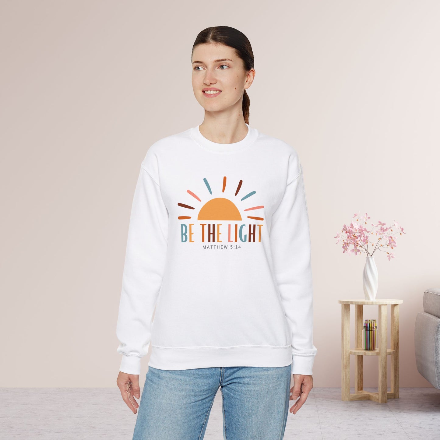 Be the Light Matthew 5:14 Bible Verse Crewneck Sweatshirt for Christians