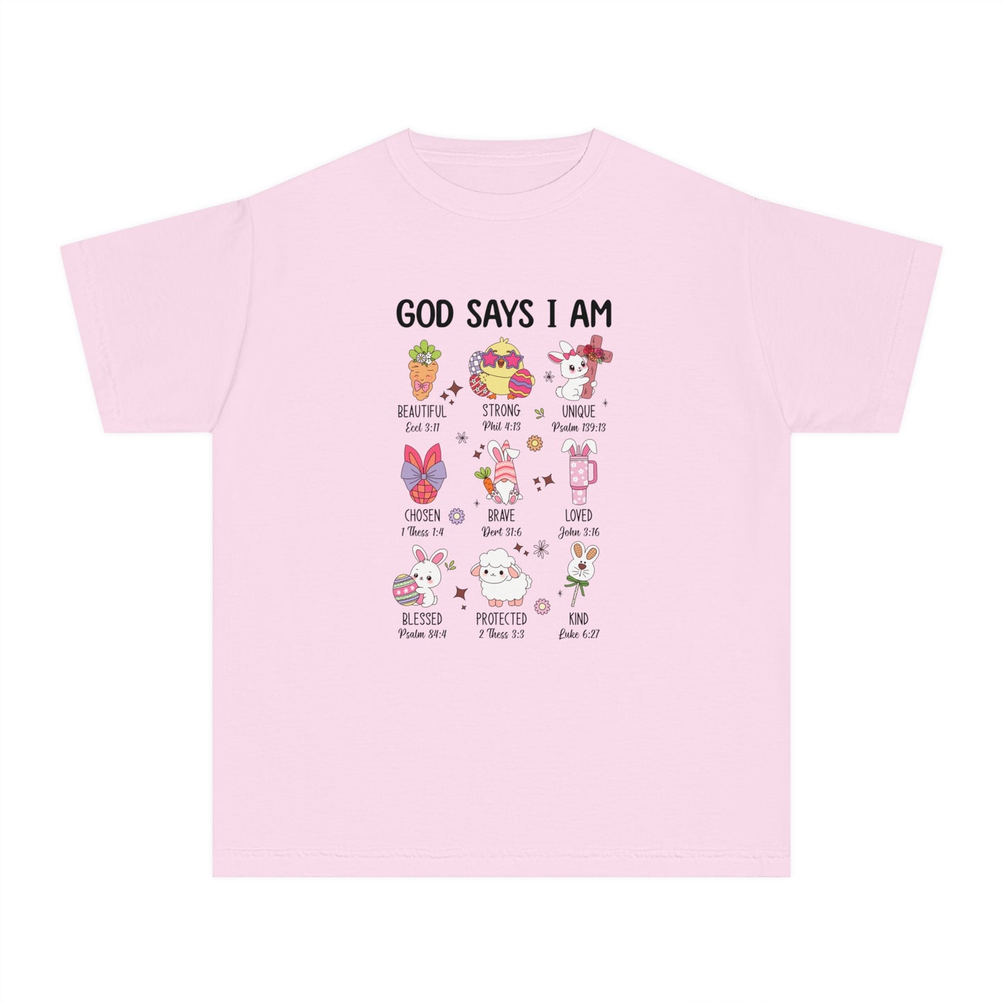 God Says I Am... Comfort Colors Youth Shirt - Christian Easter T-shirt