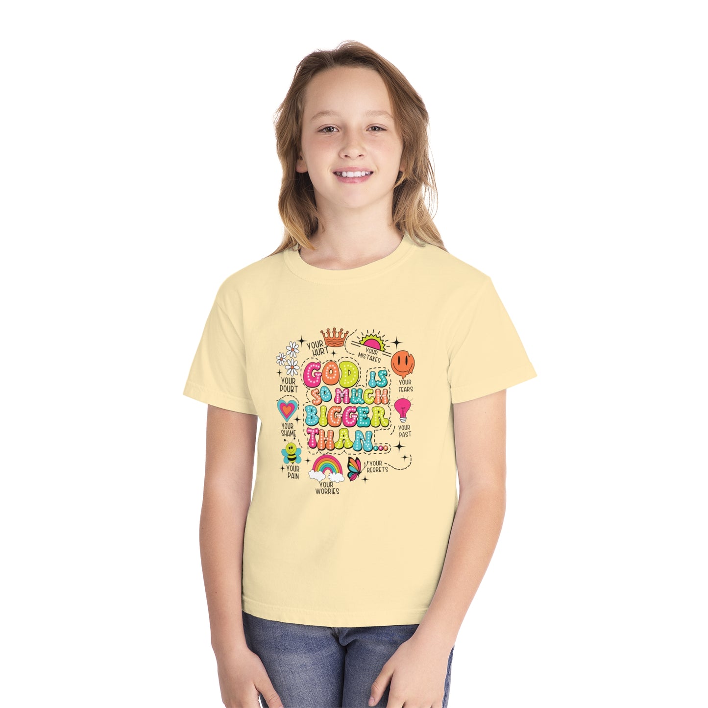 God Is So Much Bigger Comfort Colors Youth Christian Shirt