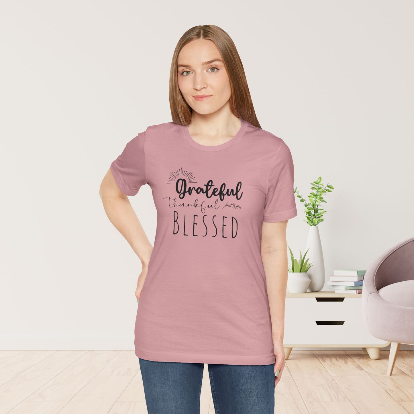 Grateful Thankful Blessed Soft Cotton Tee - Christian T-shirt