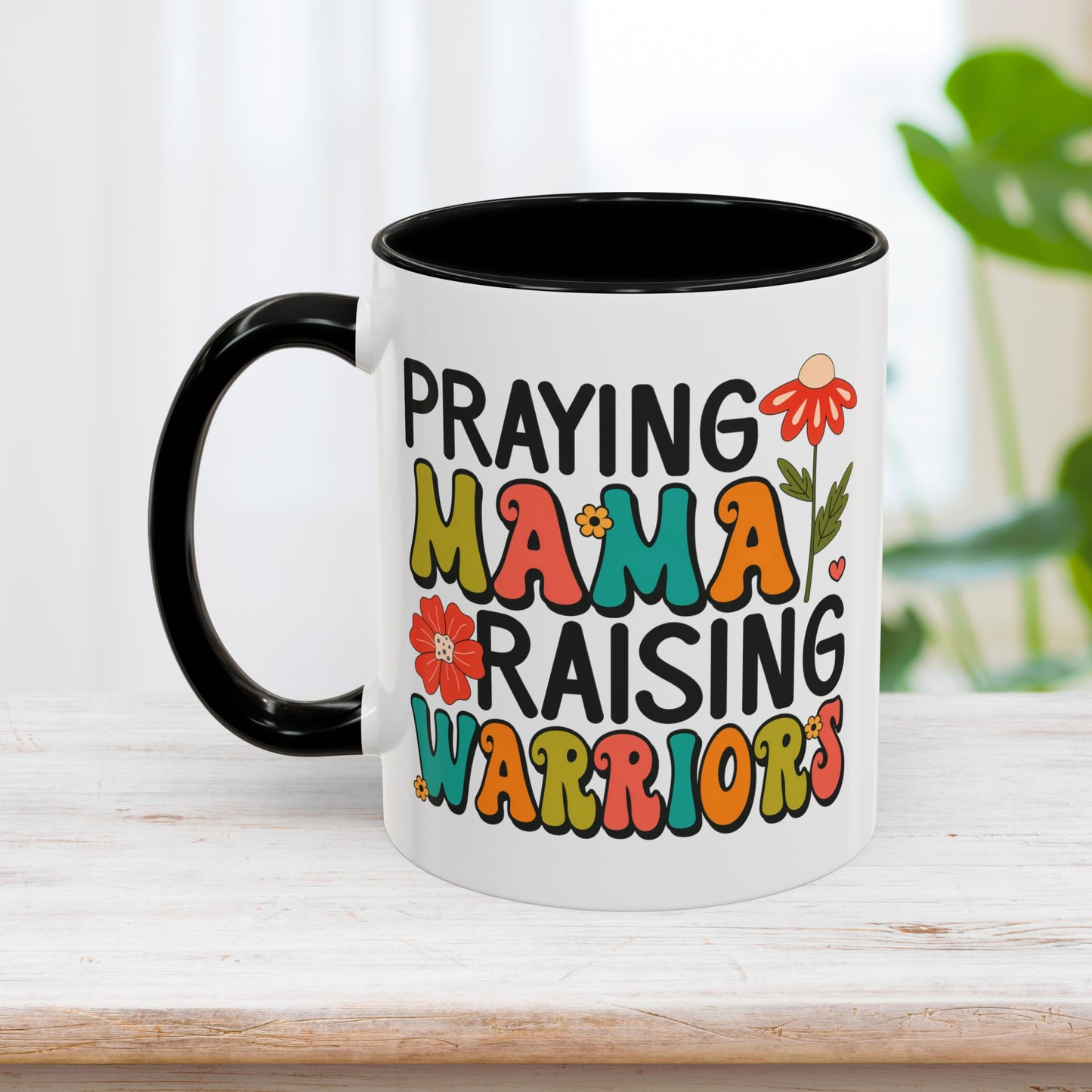 Praying Mama Raising Warriors Mug - Christian Coffee Mug