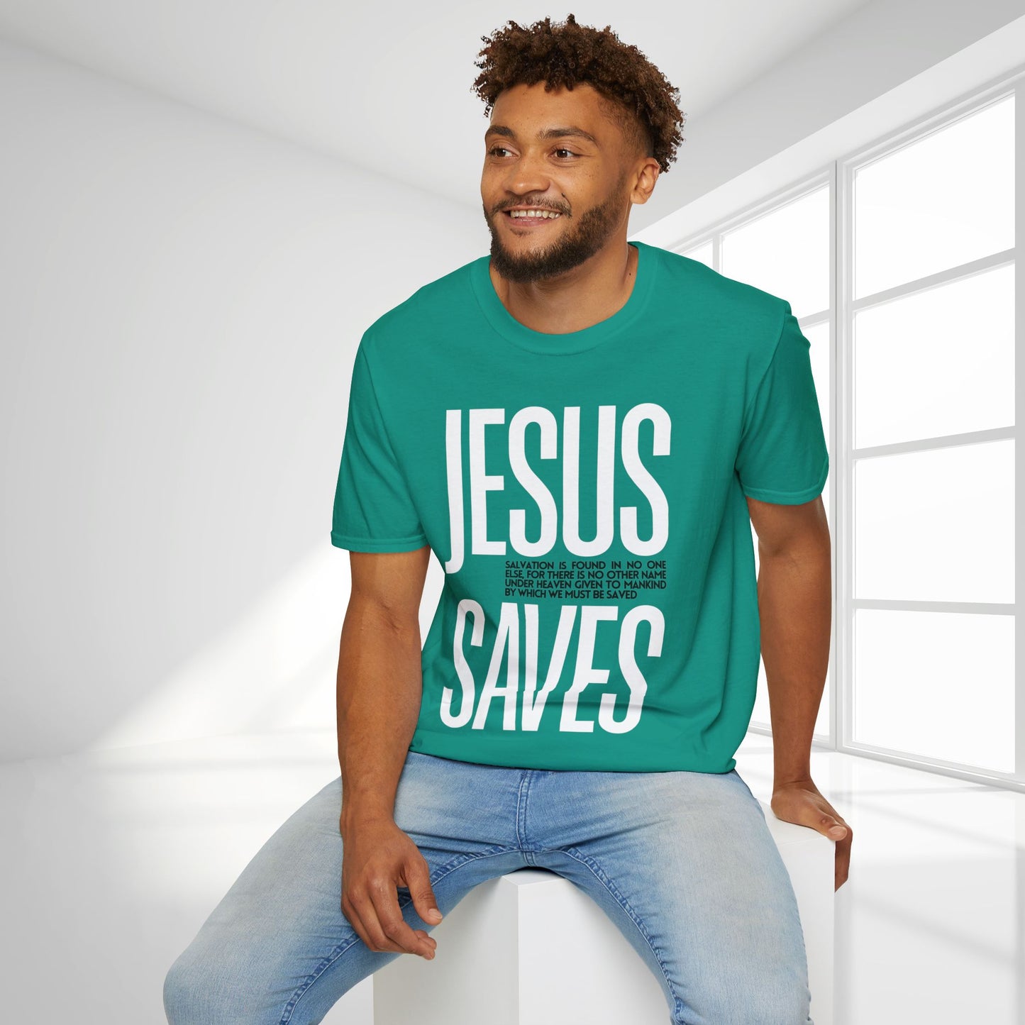 Trendy Jesus Saves Softstyle T-shirt - Acts 4:12 Bible Verse Christian T-shirt