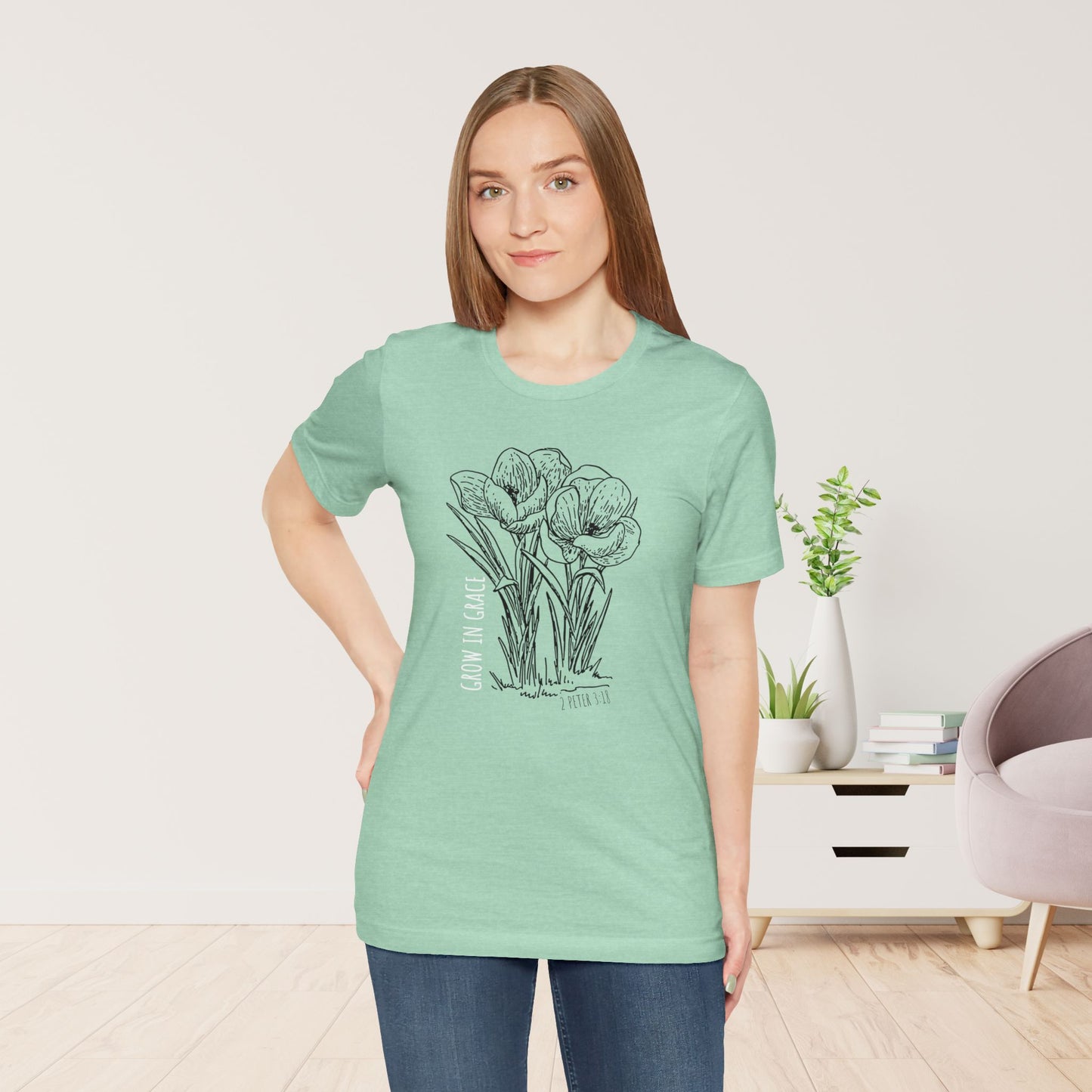 Spring Grow in Grace Soft Cotton Tee - Bible Verse T-shirt