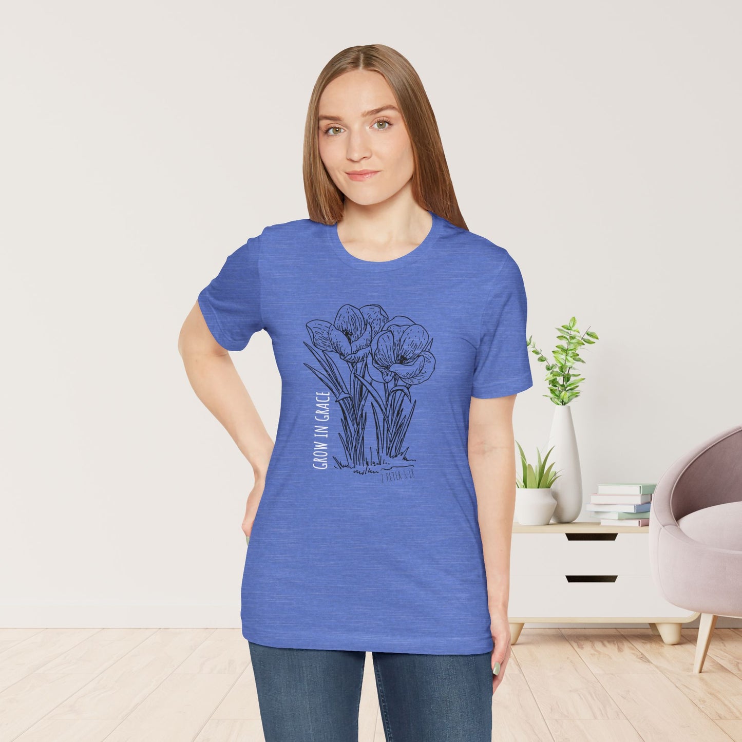 Spring Grow in Grace Soft Cotton Tee - Bible Verse T-shirt