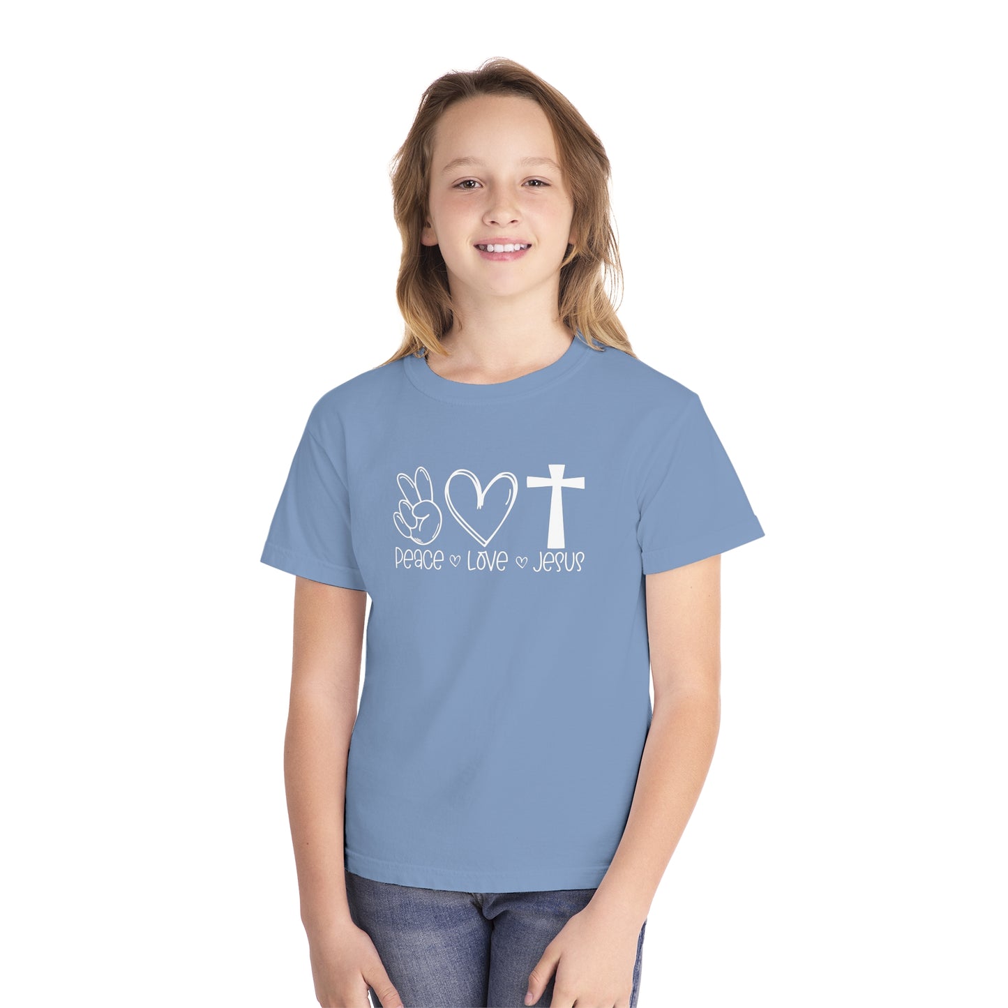 Peace Love Jesus Comfort Colors Youth Christian Shirt