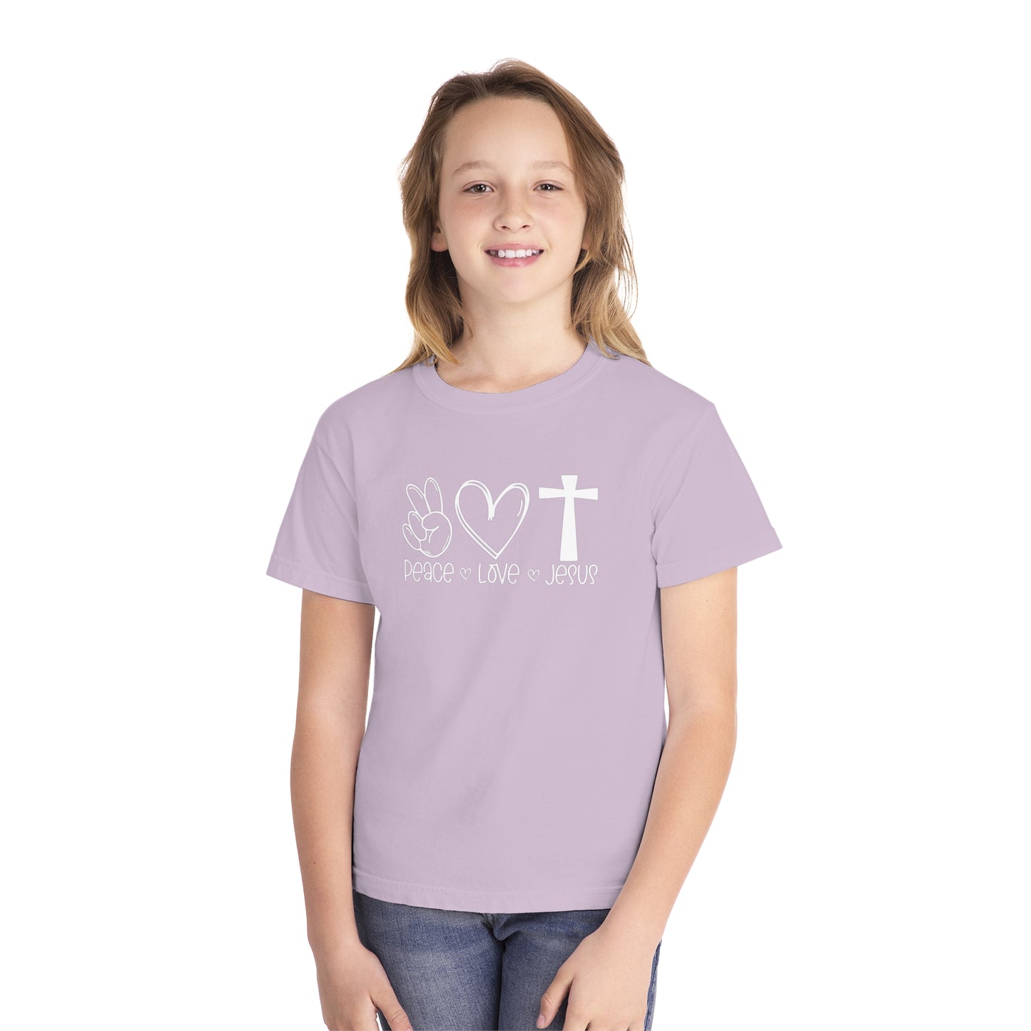 Peace Love Jesus Comfort Colors Youth Christian Shirt