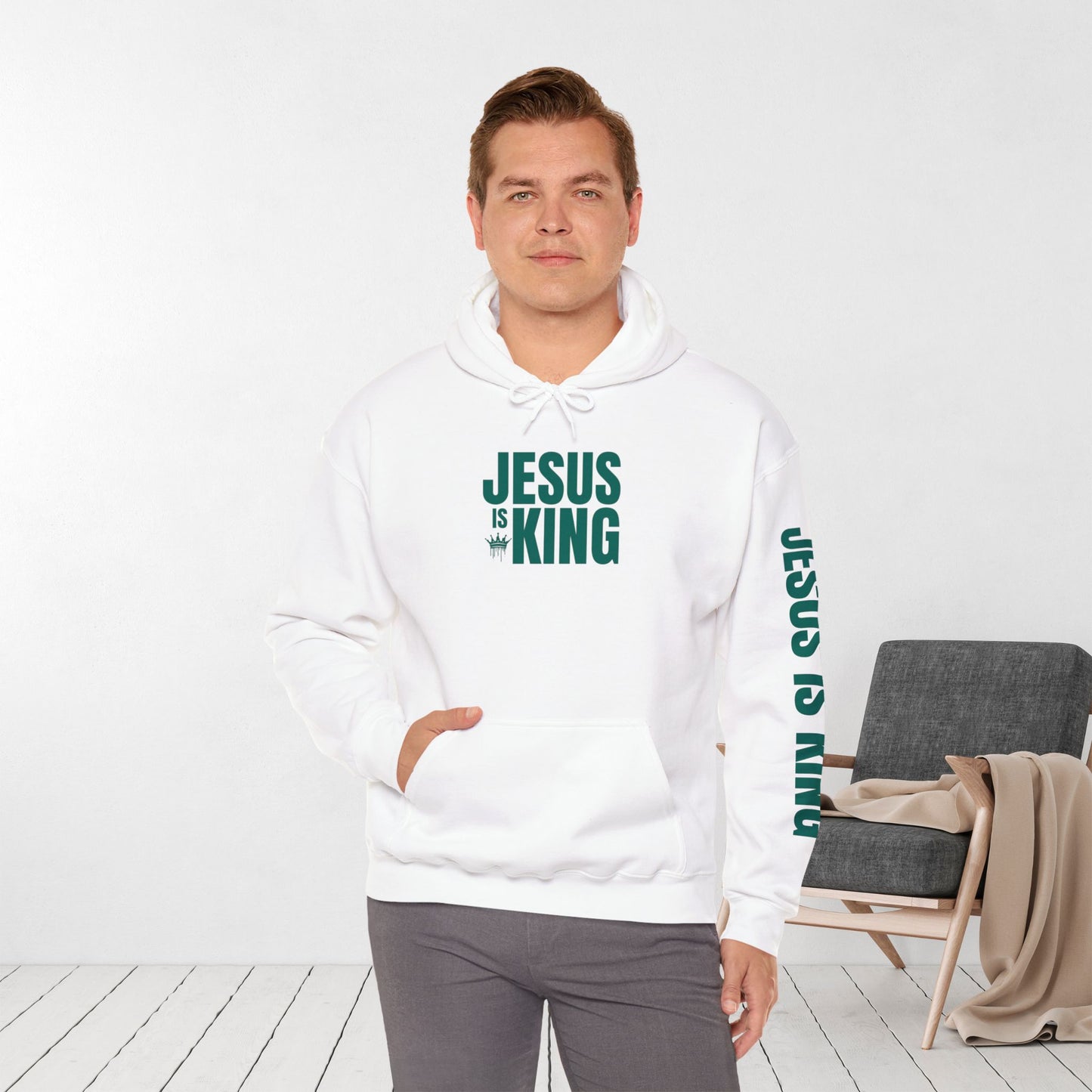 Jesus is King Hoodie - Revelation 19:16 Bible Verse Christian Hoodie