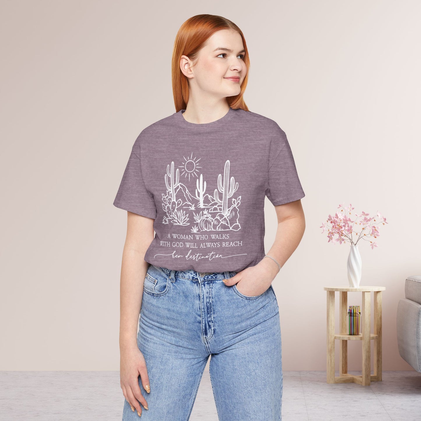 A Woman Who Walks With God Will Always Reach Her Destination Soft Cotton Tee - Christian Tee