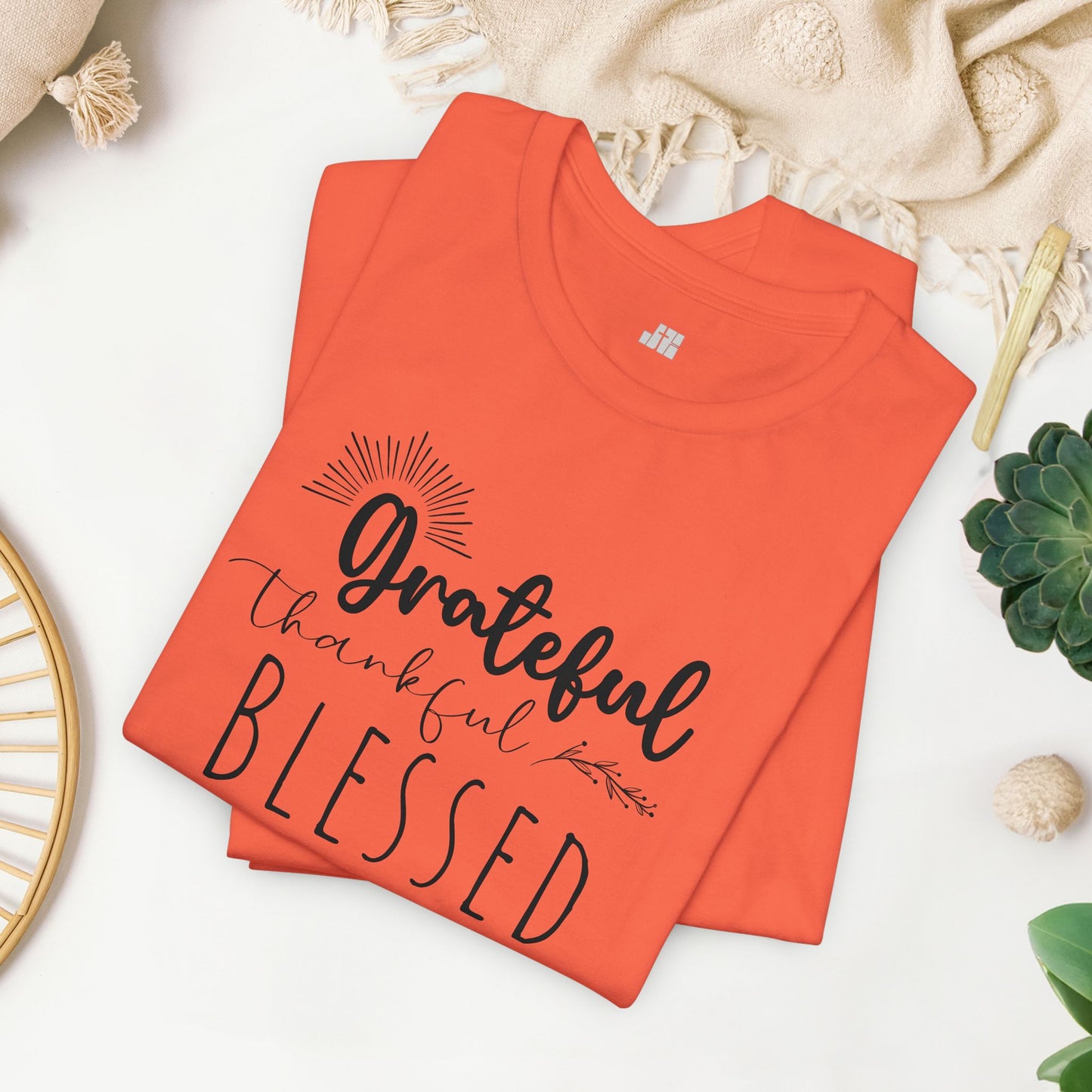 Grateful Thankful Blessed Soft Cotton Tee - Christian T-shirt