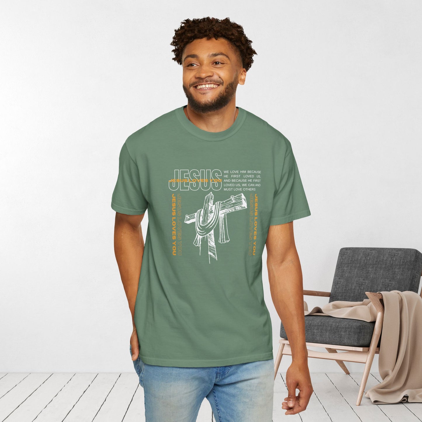 Comfort Colors Trendy Men's Jesus Loves You Shirt