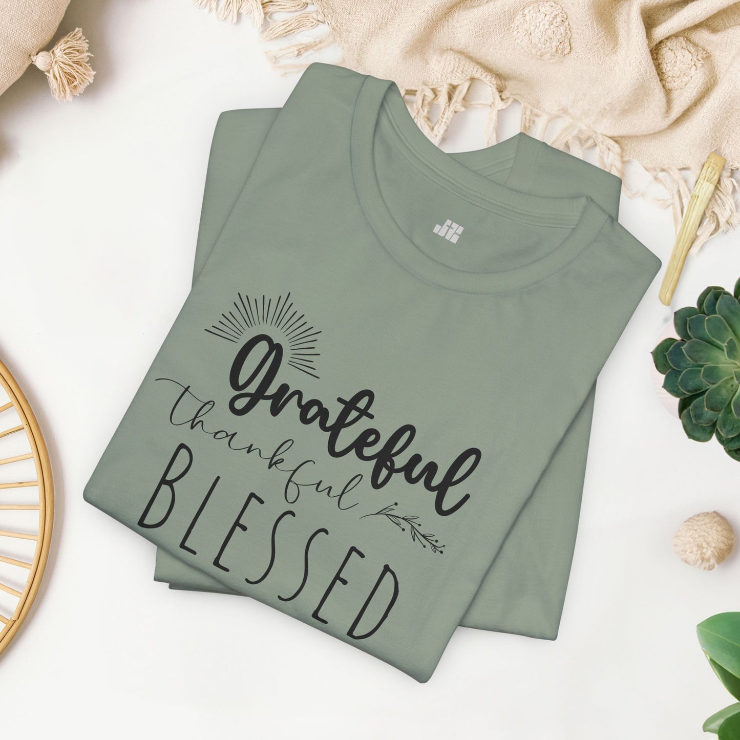 Grateful Thankful Blessed Soft Cotton Tee - Christian T-shirt