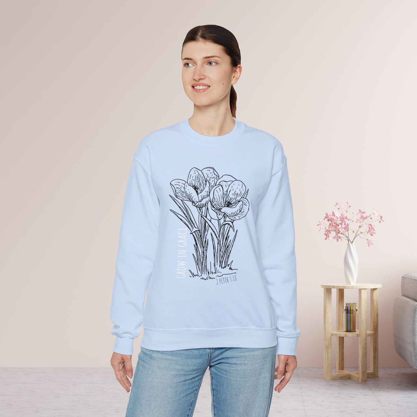 Spring Grow in Grace Sweatshirt - Bible Verse Crewneck Pullover