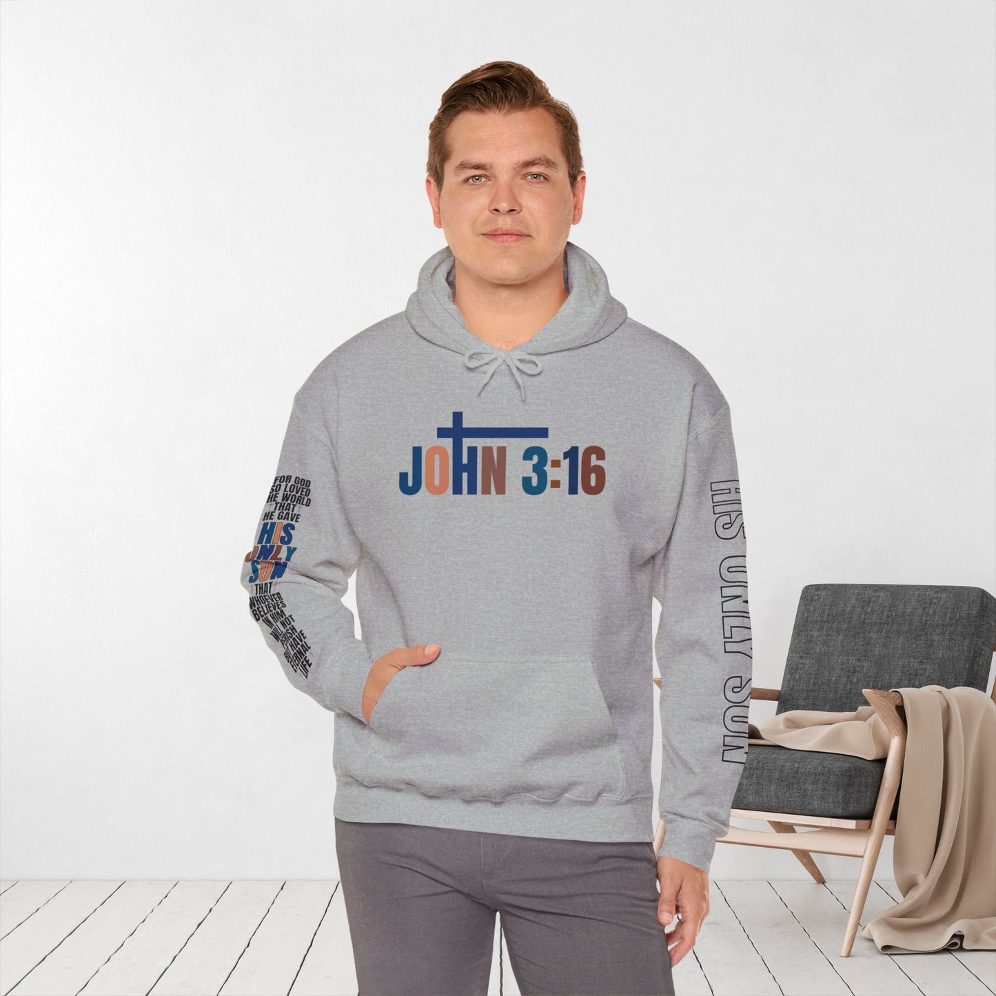 Blue His Only Son John 3:16 Bible Verse Christian Hoodie