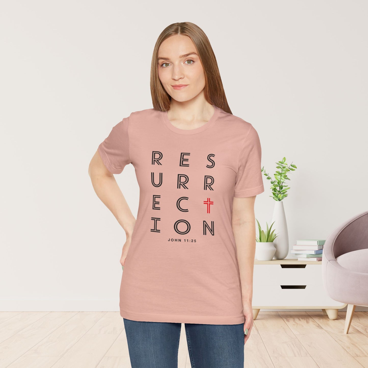 Resurrection Soft Cotton Tee - John 11:25 Bible Verse Christian Tee