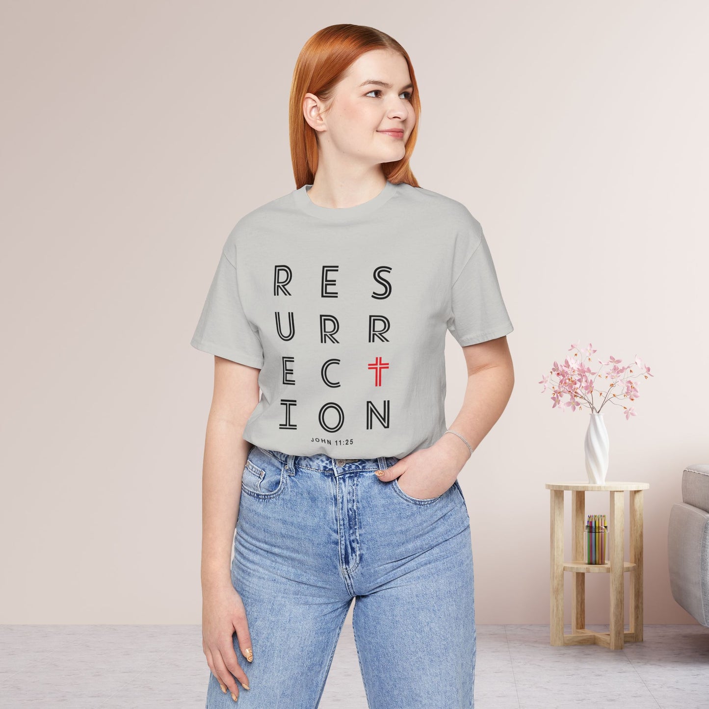 Resurrection Soft Cotton Tee - John 11:25 Bible Verse Christian Tee