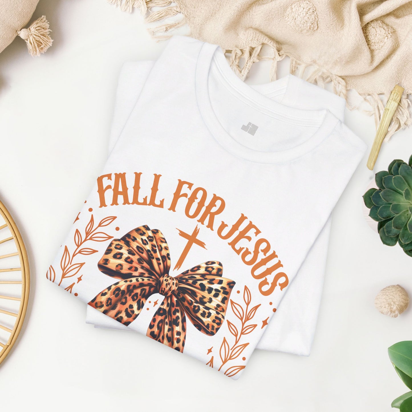 Fall For Jesus He Never Leaves Soft Cotton Tee - Fall Christian Shirt