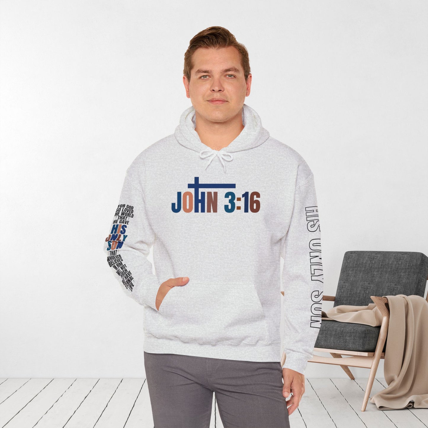 Blue His Only Son John 3:16 Bible Verse Christian Hoodie