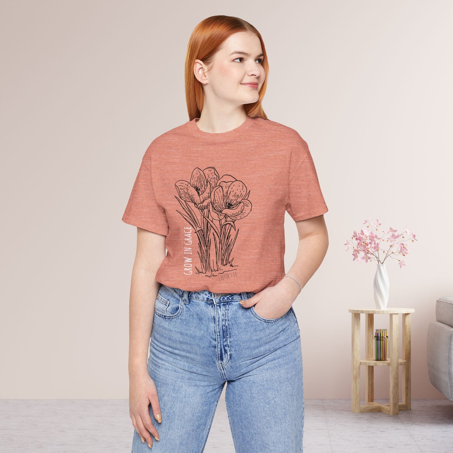 Spring Grow in Grace Soft Cotton Tee - Bible Verse T-shirt