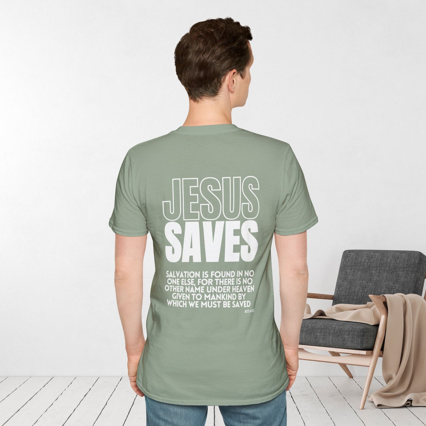 Unisex Jesus Saves Softstyle T-shirt - Acts 4:12 Bible Verse Christian T-shirt