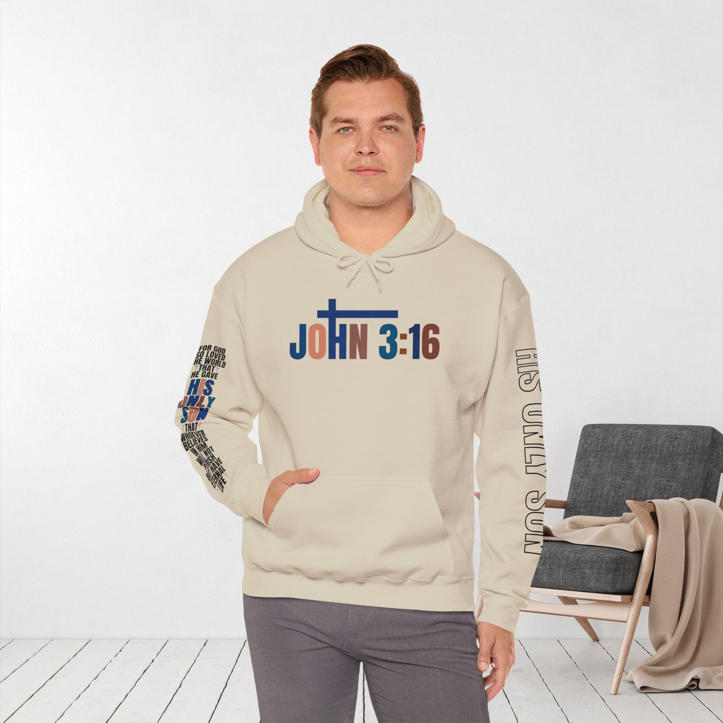 Blue His Only Son John 3:16 Bible Verse Christian Hoodie