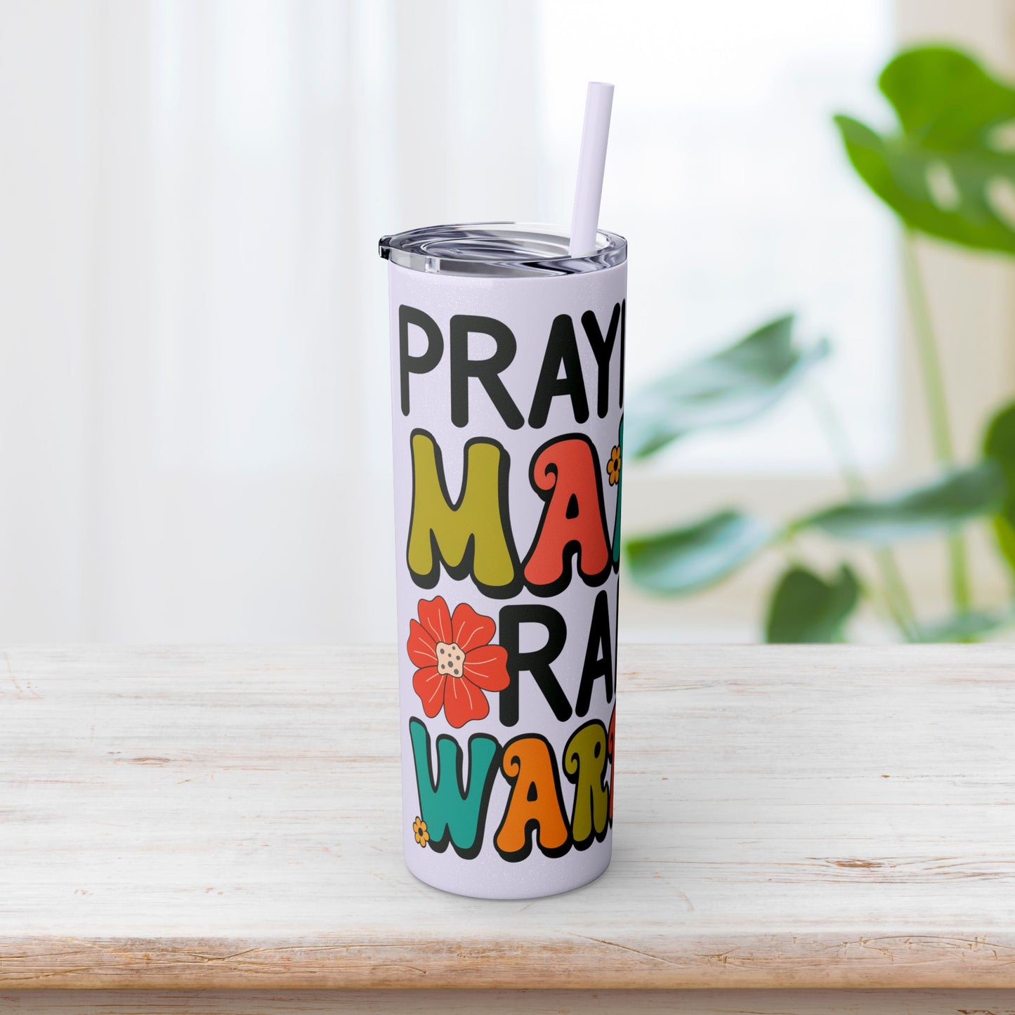 Praying Mama Raising Warriors Skinny Tumbler with Straw - 20oz