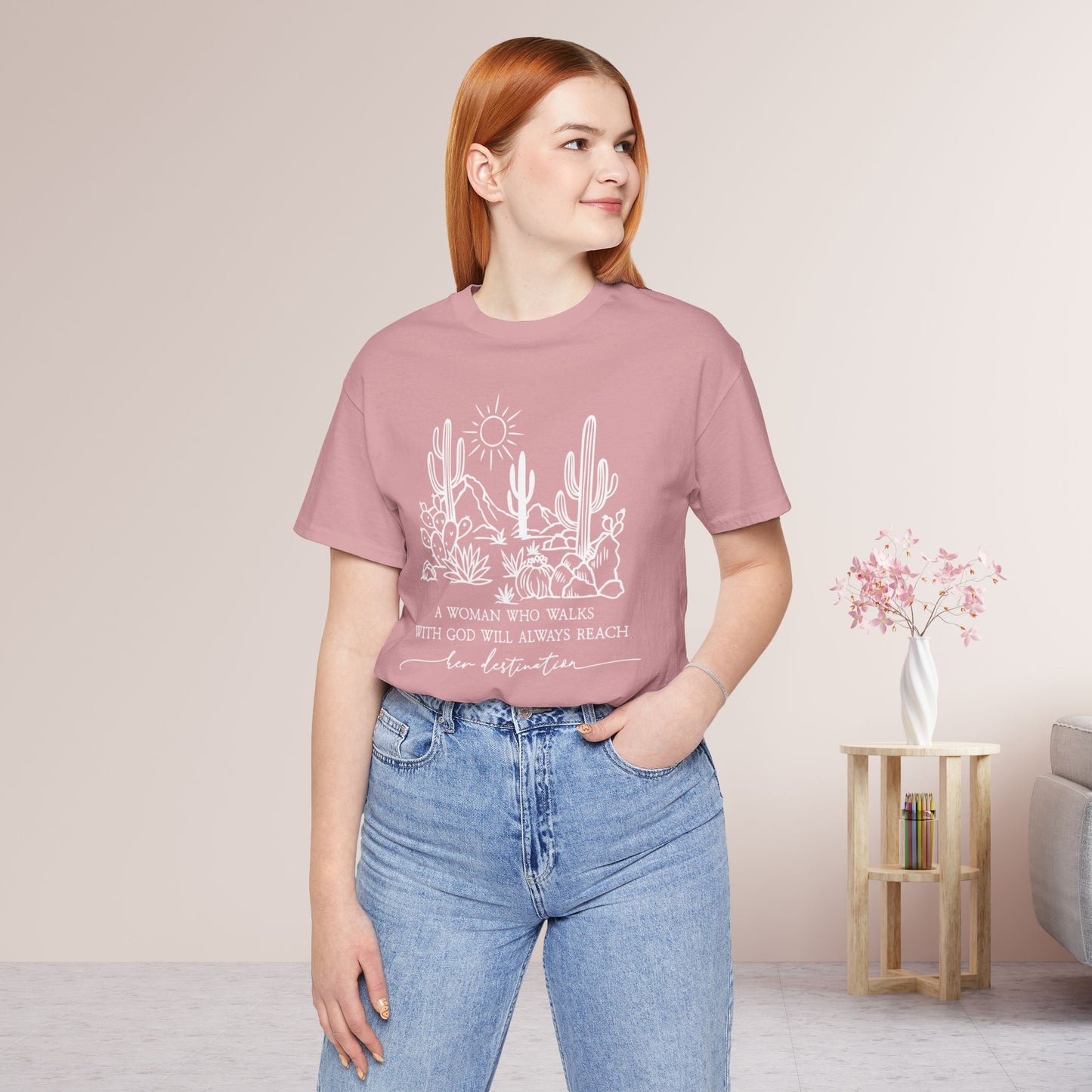 A Woman Who Walks With God Will Always Reach Her Destination Soft Cotton Tee - Christian Tee