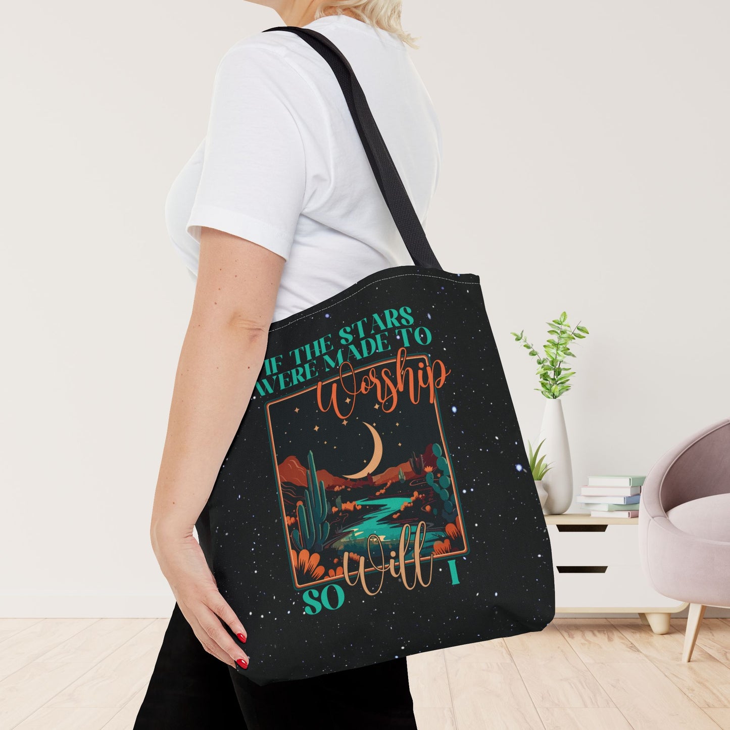 If The Stars Were Made To Worship So Will I Tote Bag - Christian Tote Bag - 16"