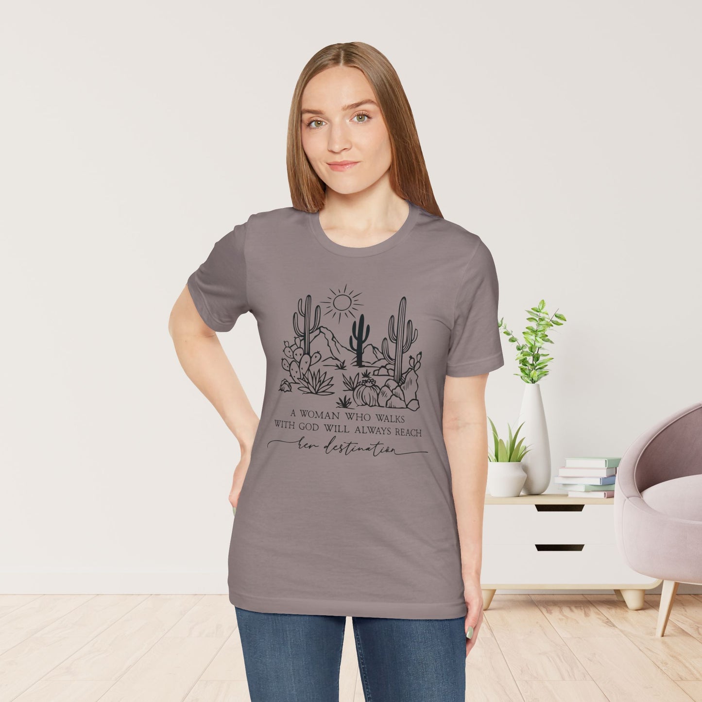 A Woman Who Walks With God Will Always Reach Her Destination Soft Cotton Tee - Christian T-shirt