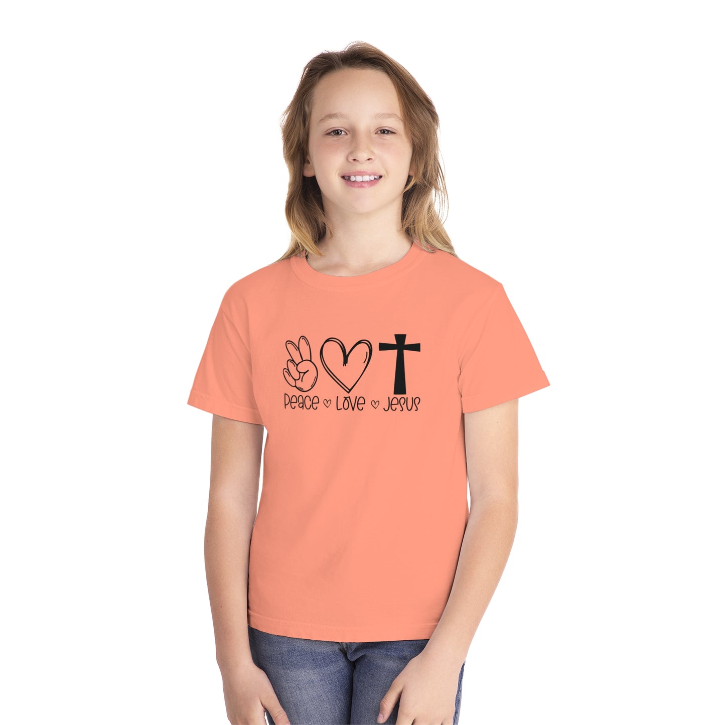 Peace Love Jesus Comfort Colors Youth Christian Tee