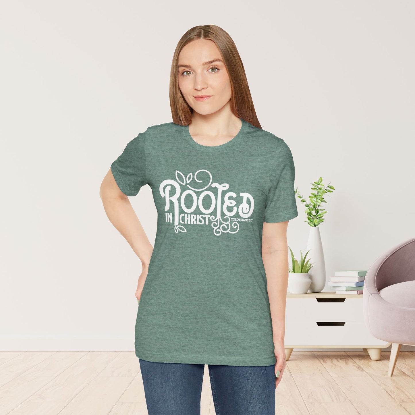 Rooted in Christ Shirt - Bible Verse Christian Soft Cotton Tee