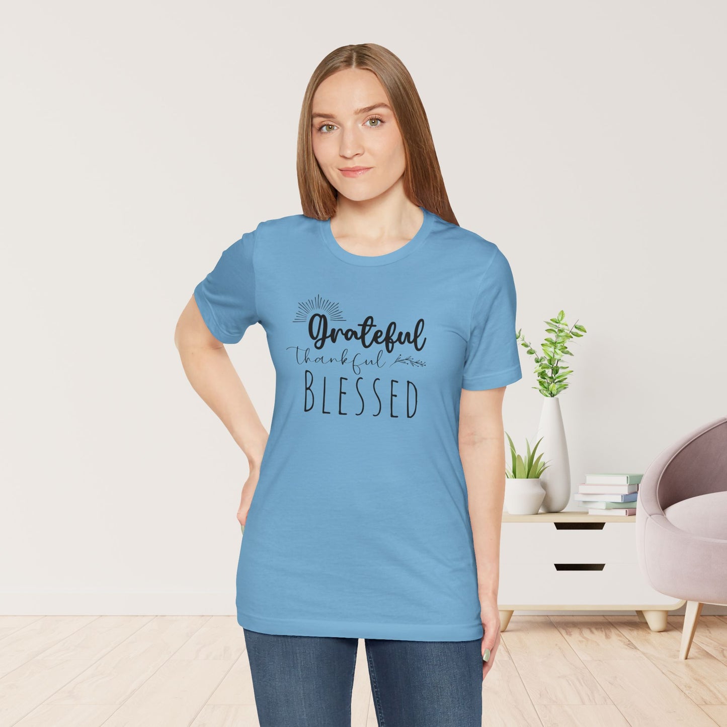 Grateful Thankful Blessed Soft Cotton Tee - Christian T-shirt