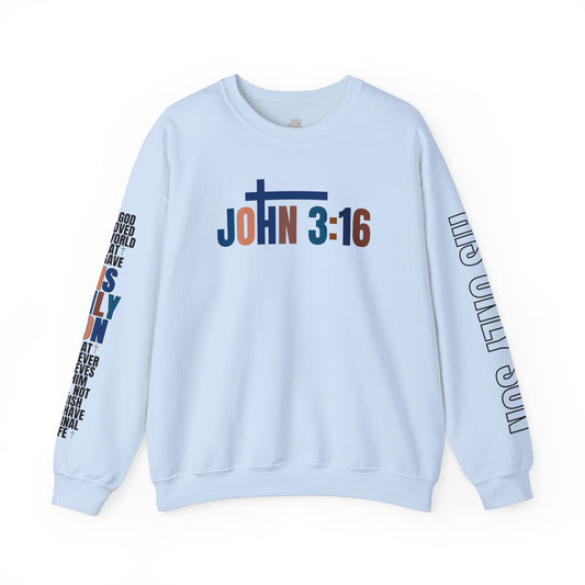 Blue His Only Son John 3:16 Bible Verse Christian Sweatshirt