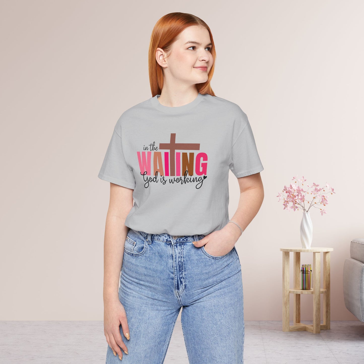 Pink In the Waiting God is Working Christian Soft Cotton Tee