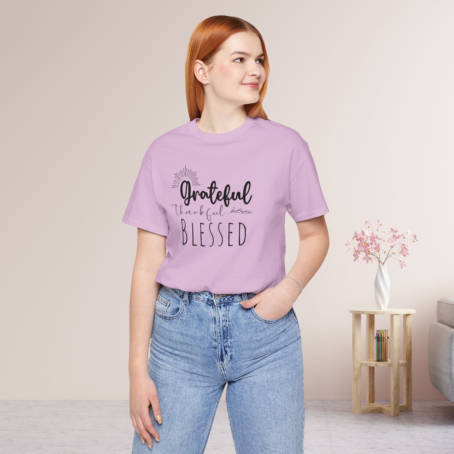 Grateful Thankful Blessed Soft Cotton Tee - Christian T-shirt