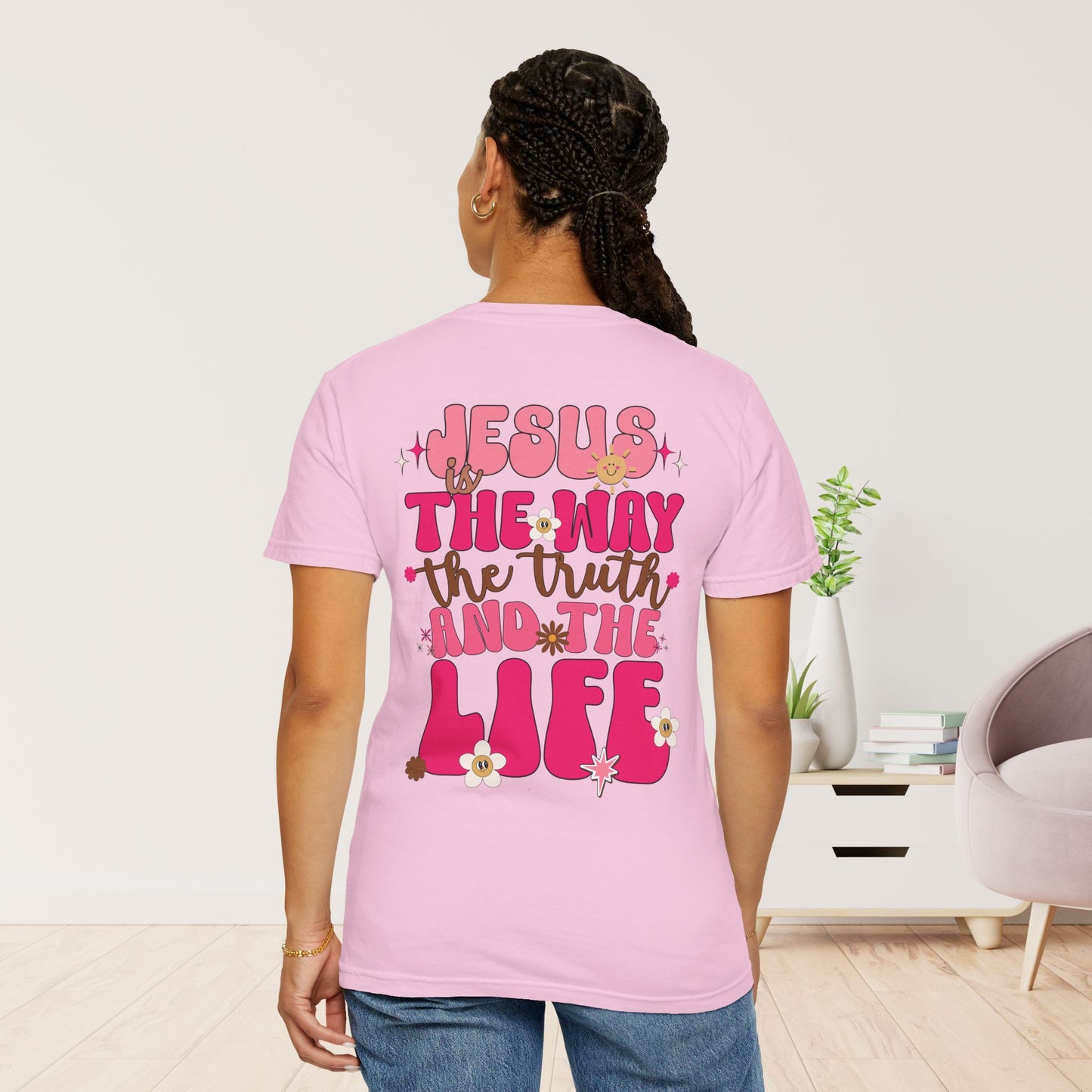 Comfort Colors Pink Jesus is the Way John 14:6 Bible Verse Christian Shirt