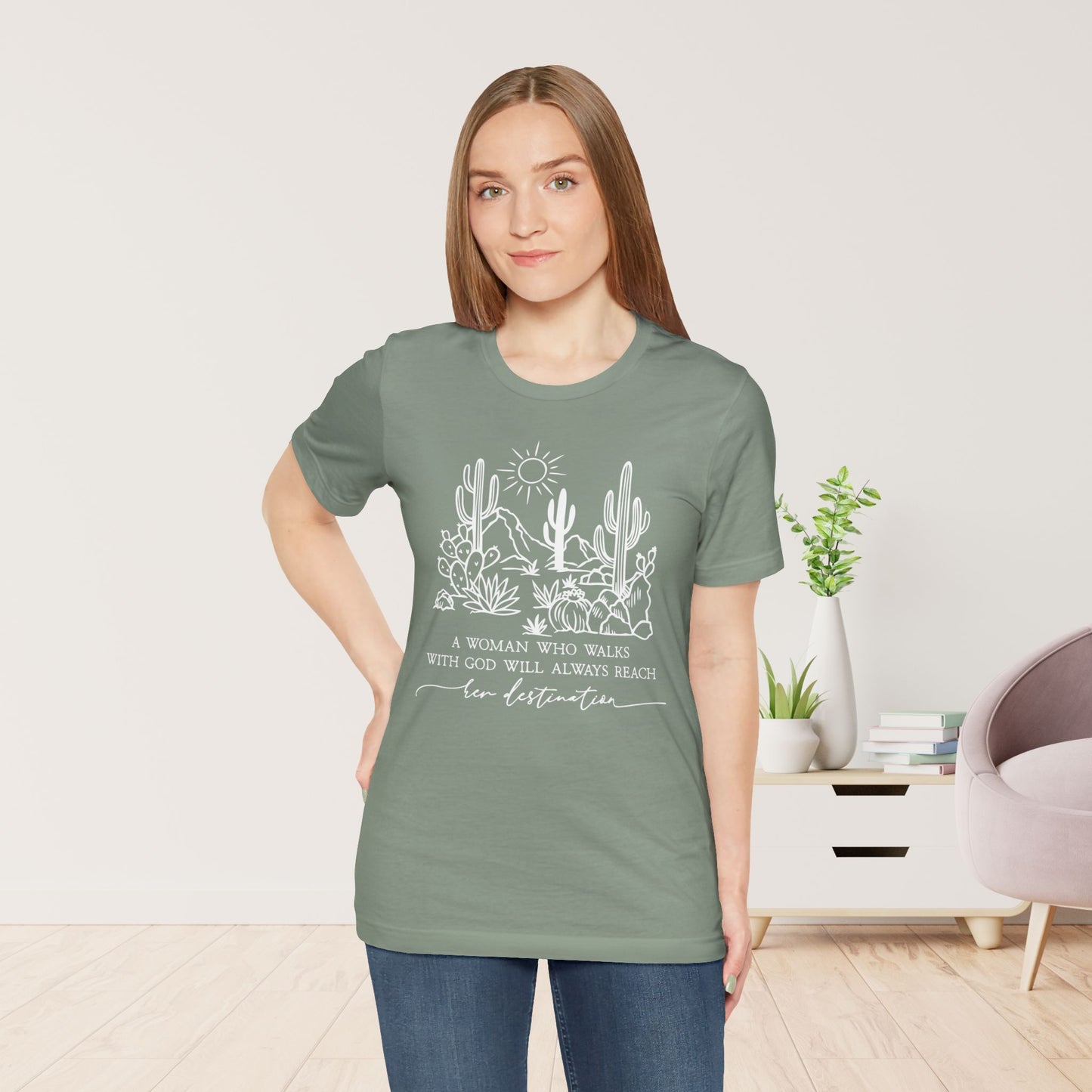 A Woman Who Walks With God Will Always Reach Her Destination Soft Cotton Tee - Christian Tee