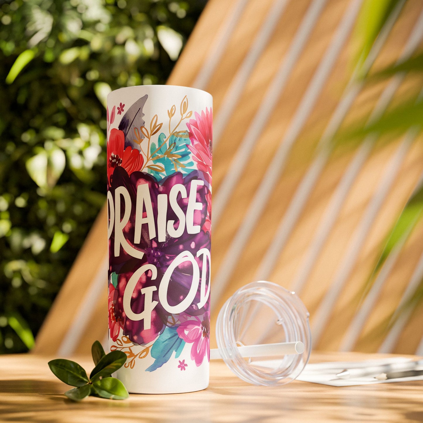 Praise God Skinny Tumbler with Straw - 20oz