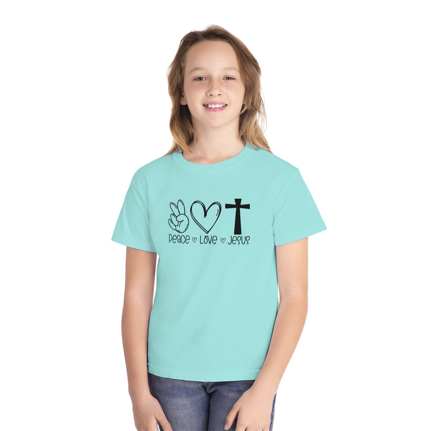 Peace Love Jesus Comfort Colors Youth Christian Tee