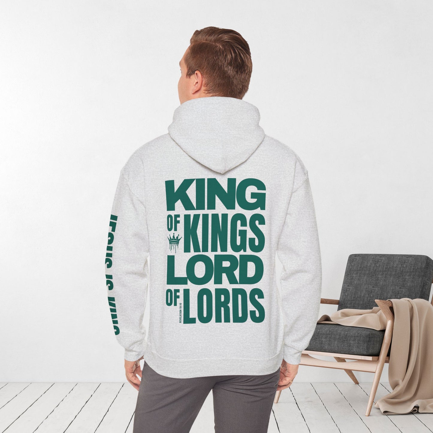 Jesus is King Hoodie - Revelation 19:16 Bible Verse Christian Hoodie