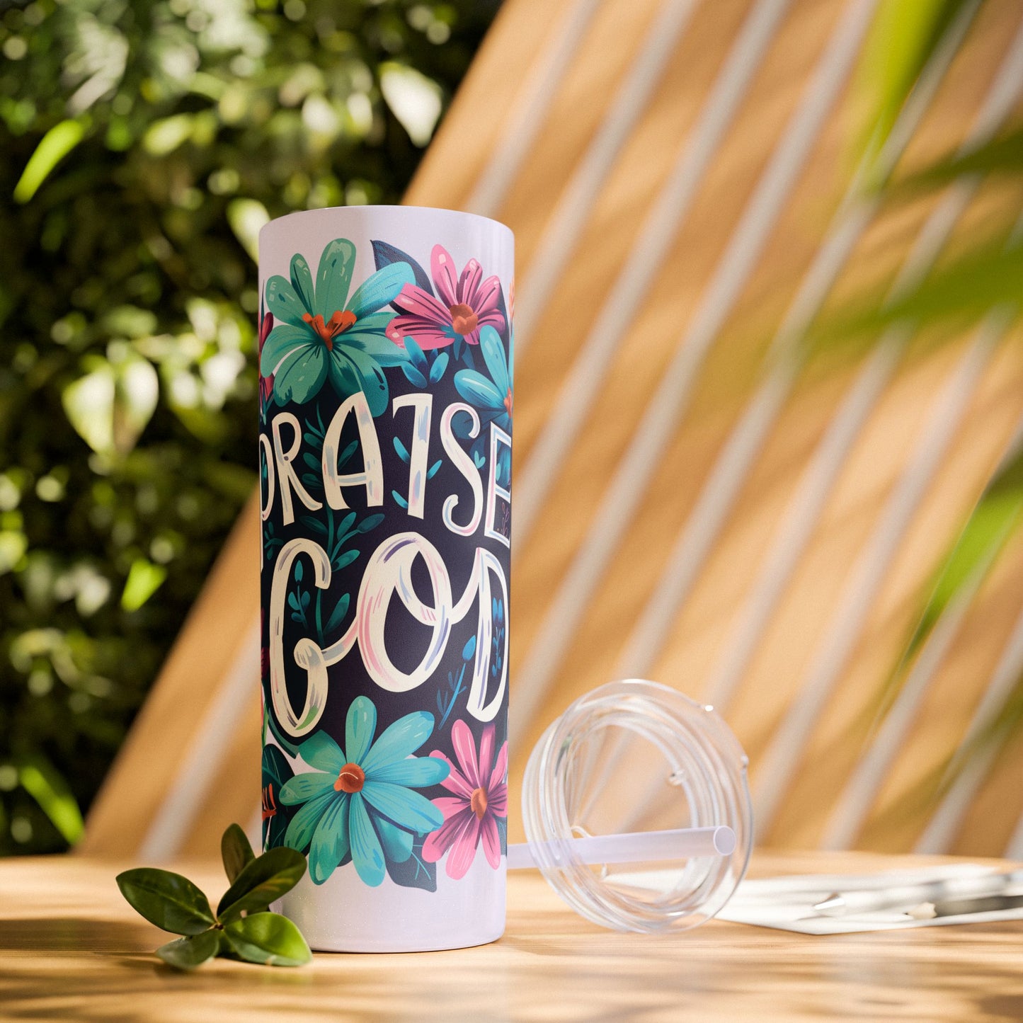 Praise God Skinny Tumbler with Straw - 20oz