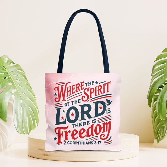 Where The Spirit of The Lord Is There is Freedom Tote Bag - Christian Tote Bag