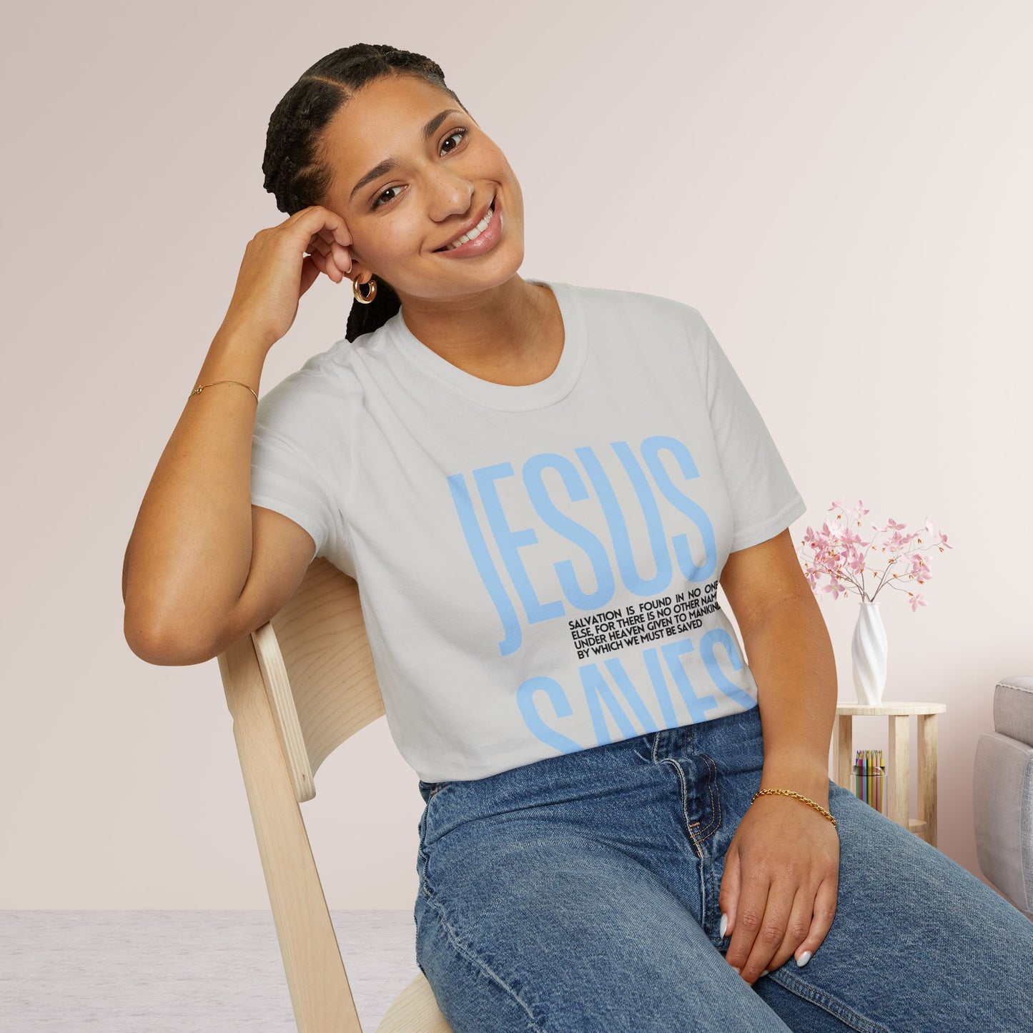 Trendy Jesus Saves Softstyle T-shirt - Acts 4:12 Bible Verse Christian T-shirt