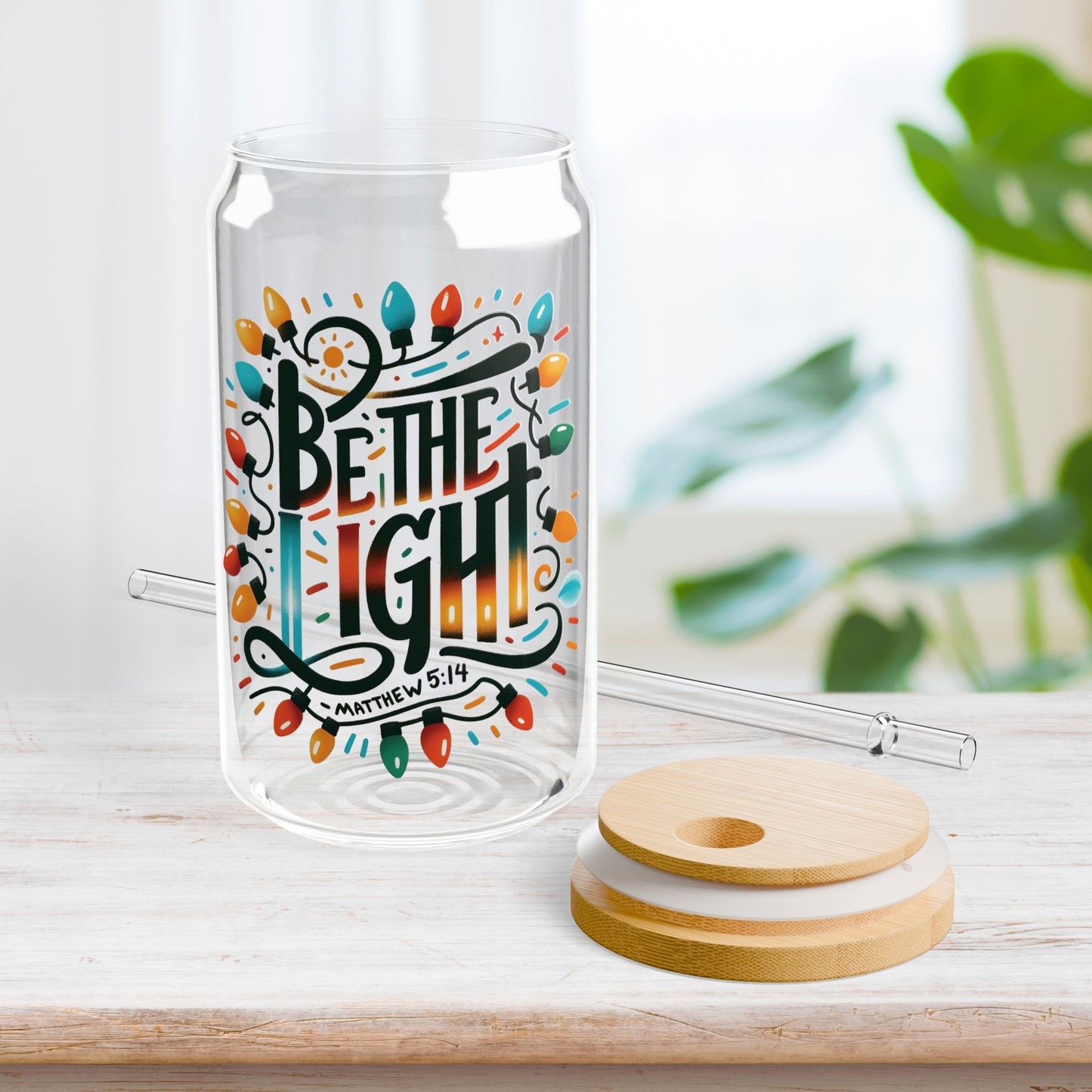 Be The Light Sipper Glass with Bamboo Lid & Straw - 16 oz