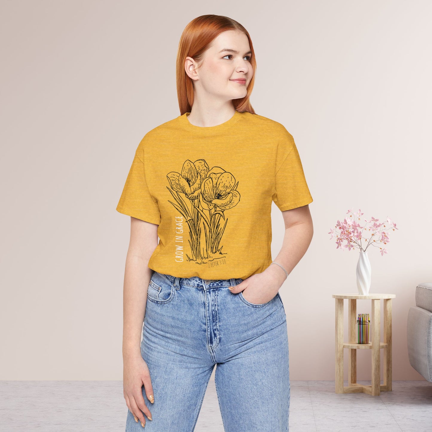 Spring Grow in Grace Soft Cotton Tee - Bible Verse T-shirt