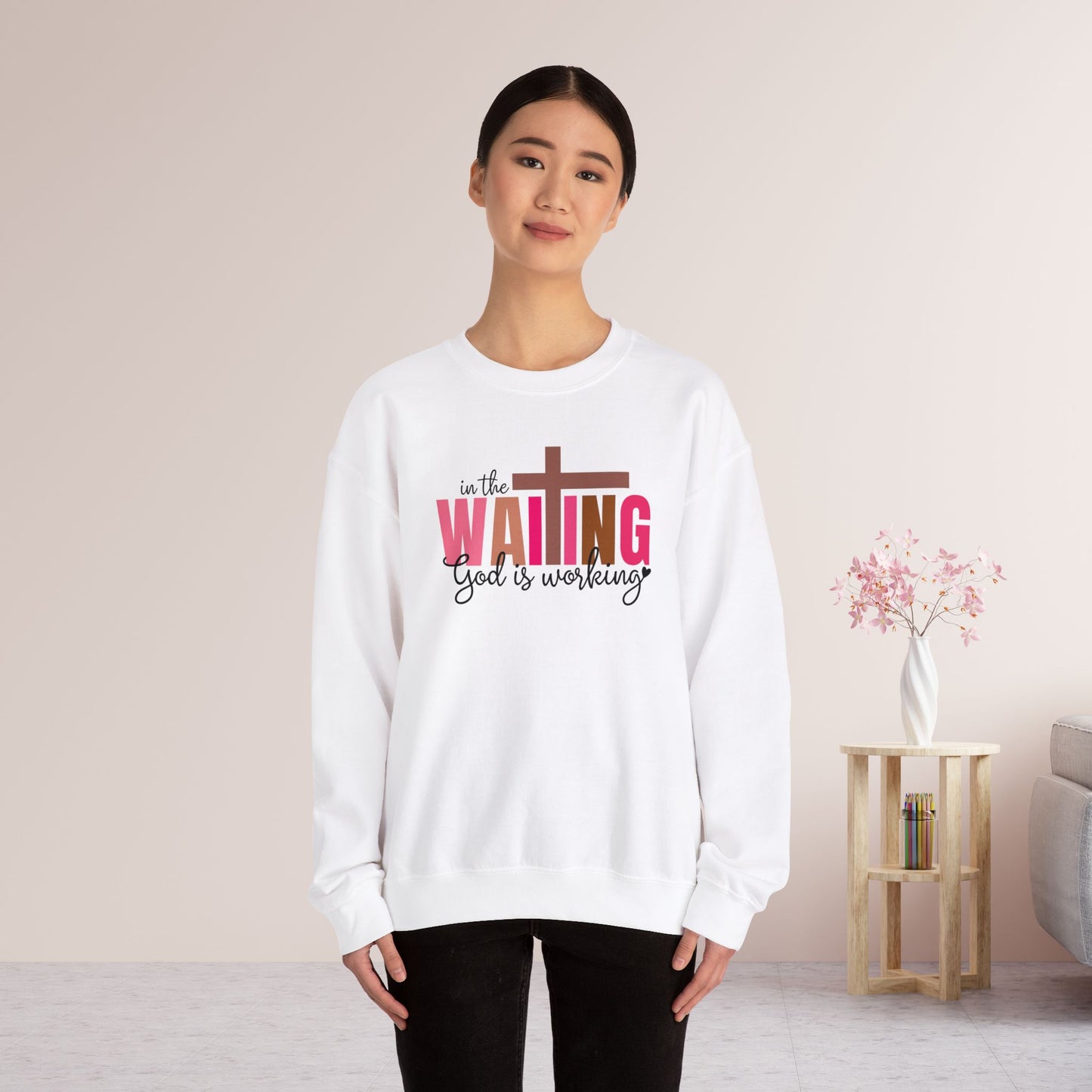 Pink In the Waiting God is Working Christian Sweatshirt