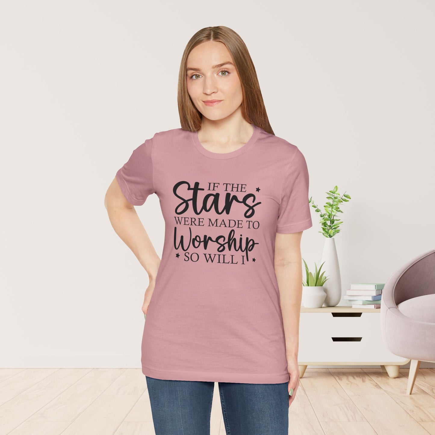 If The Stars Were Made To Worship So Will I Soft Cotton Tee - Christian Tee