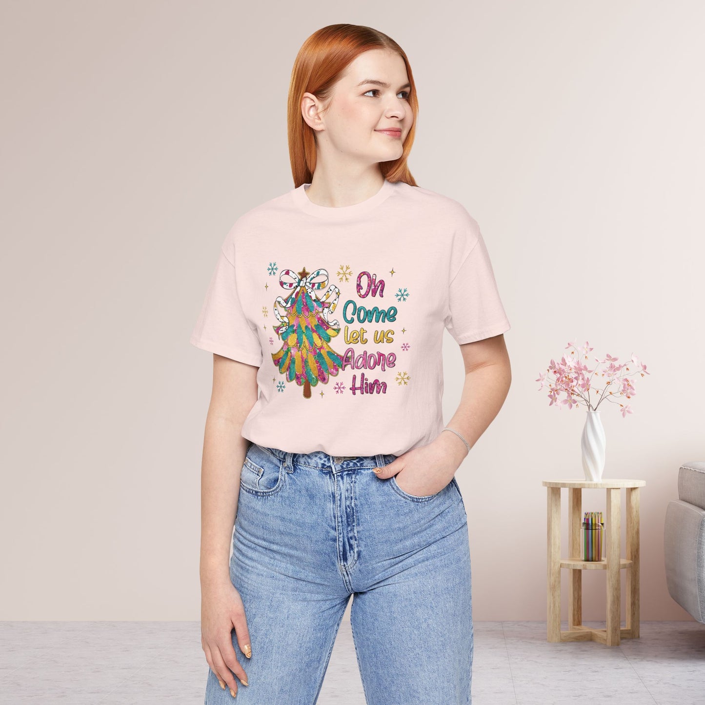 Oh Come Let Us Adore Him Soft Cotton Tee - Holiday Christian Shirt